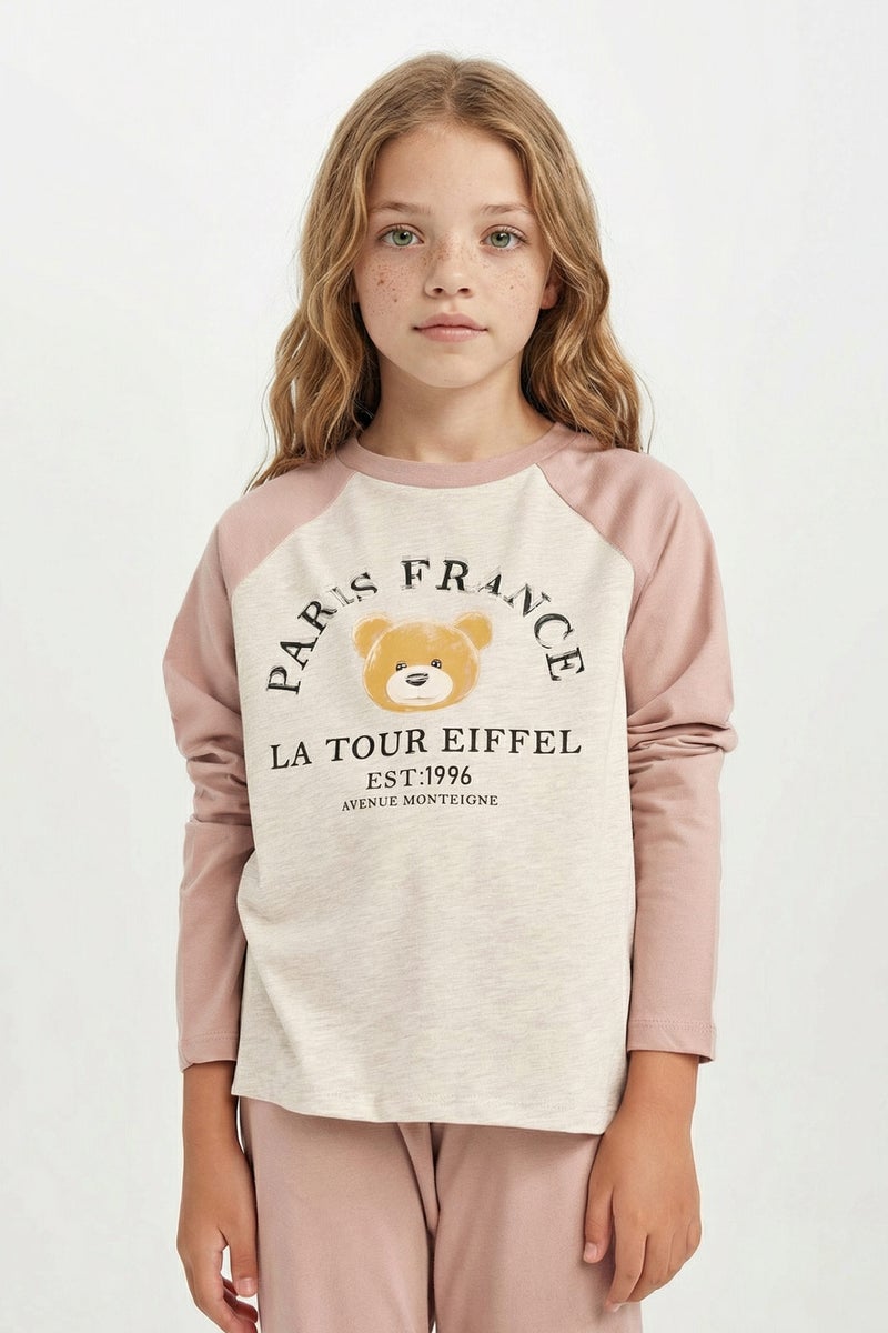 DeFacto Pink Girl Girl Printed Long Sleeve 2 Piece Pajama Set Casual - Image 3